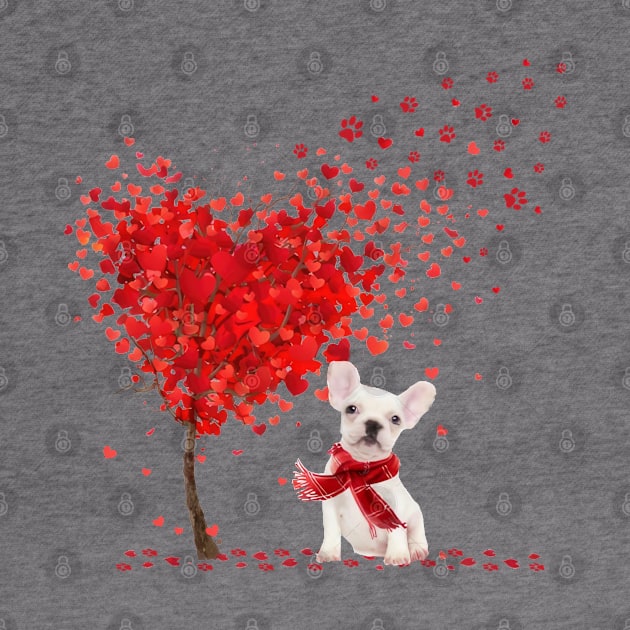 Happy Valentine's Day Heart Tree White French Bulldog by TATTOO project